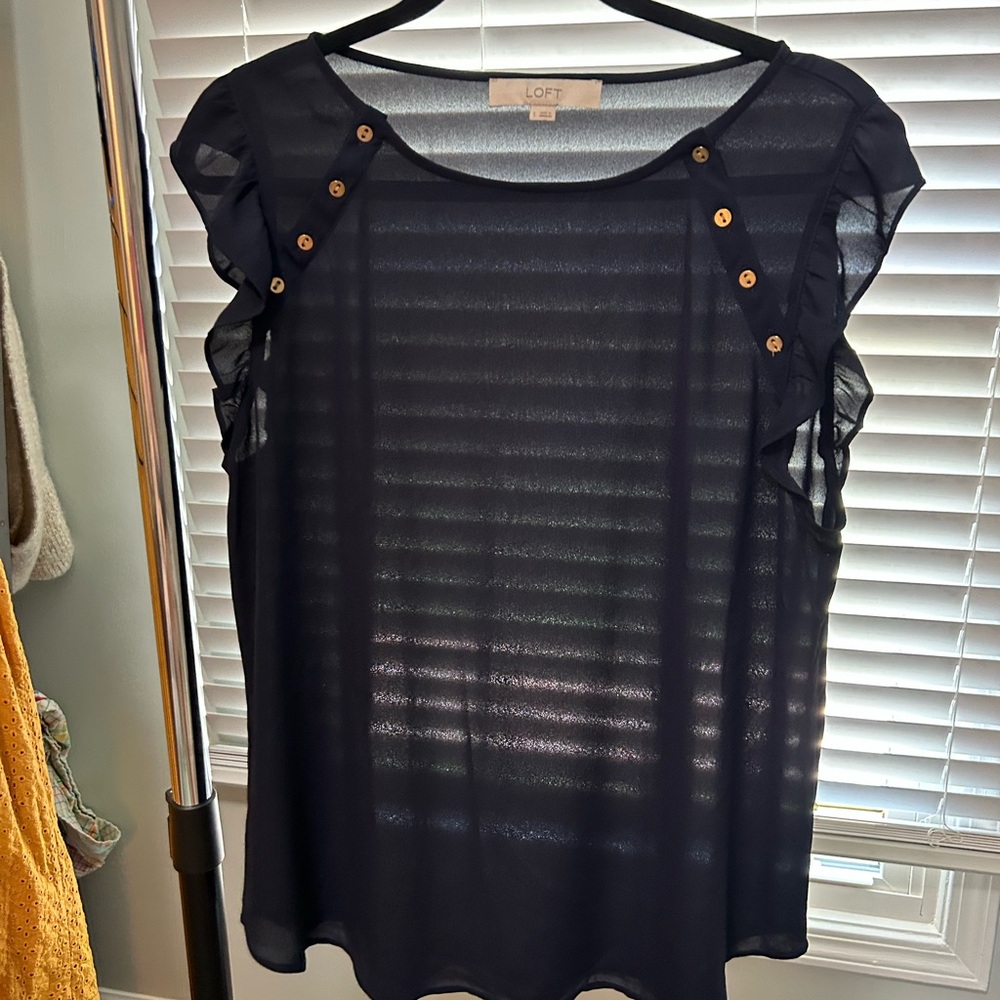 LOFT Midnight Blue Ruffle Sleeve Top